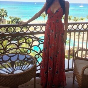 Elegant Floral Maxi Dress in Red
